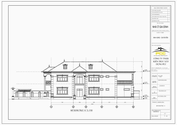 Mặt đứng trụ của thiết kế nhà, biệt thự